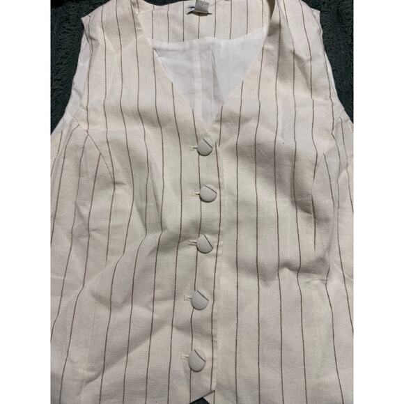 NWT J.Crew Size 8 Striped linen-blend vest ivory camel Off-White Causal 5 Button - Picture 8 of 9
